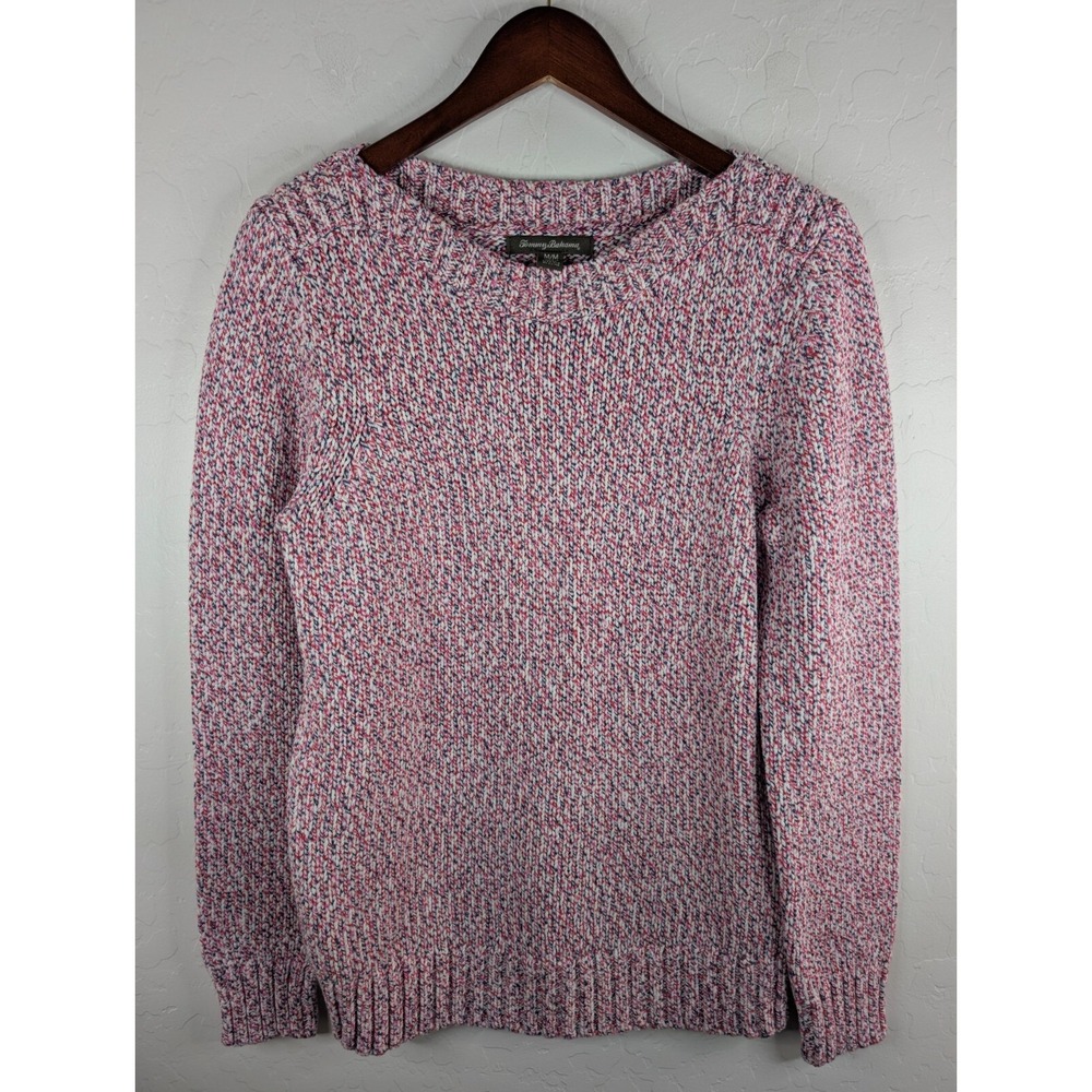 Tommy Bahama Samba Marl Boatneck Sweater Women's Medium Pink White Pullover Knit